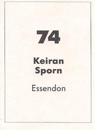 1990 Select AFL Stickers #74 Keiran Sporn Back